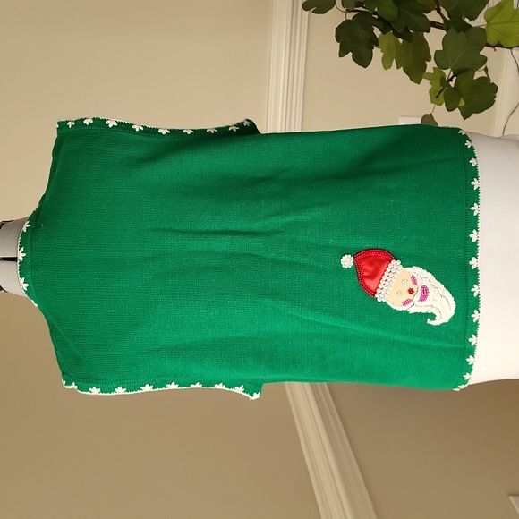Vintage Santa Christmas Sweater Green and White Size Large Ugly - Picture 5 of 8